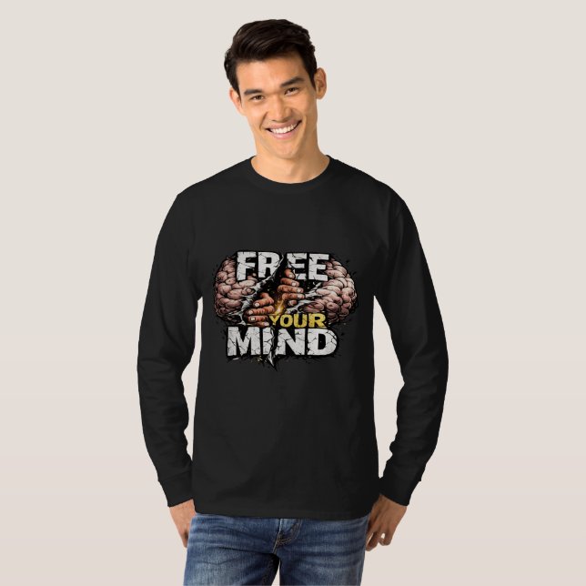 Motiverande grafisk långärmad t-shirt för män (Hel framsida)