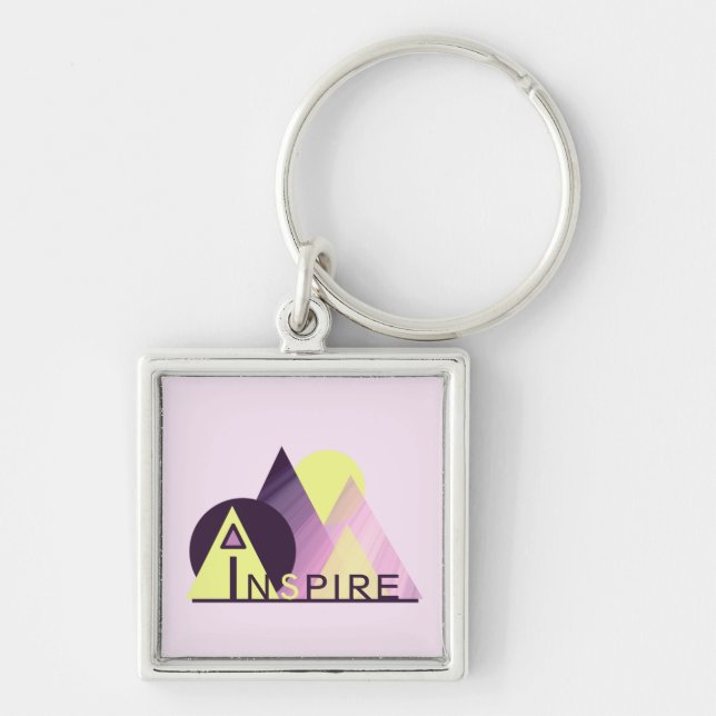 Motiverande "INSPIRE"-Nyckelring Fyrkantig Silverfärgad Nyckelring (Framsidan)