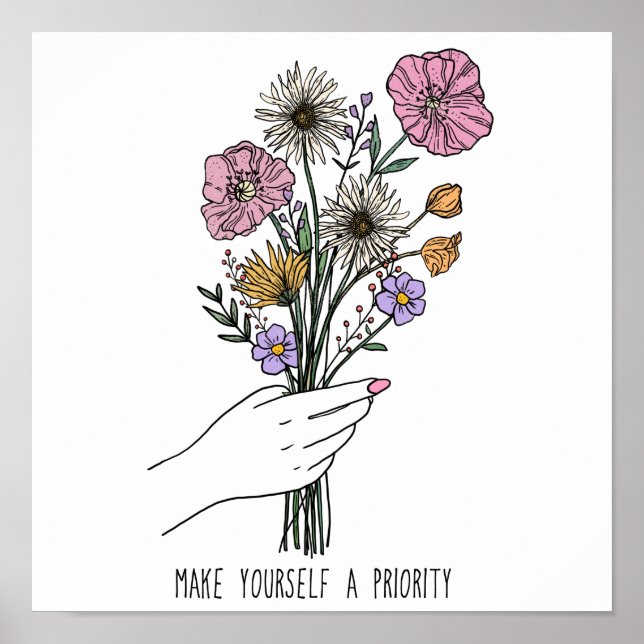 Motiverande Inspirerande Citat Handritade Blommor Poster (Framsidan)
