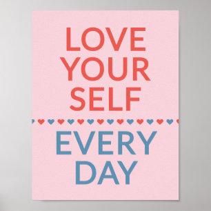 Motiverande Kärlekskvot Röda Och Blå Hjärtan Rosa Poster