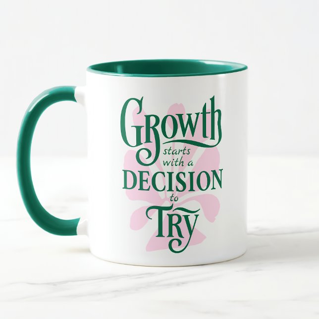 Motiverande Mugg - Tillväxten börjar (Growth Starts with a Decision to Try – Motivational Mug)