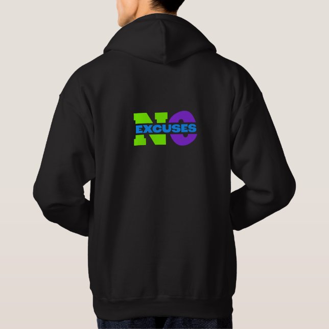 Motiverande "No Excuses" Black Hoodie för manar (Baksida)