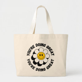 Motiverande Retro Smile Tote Bag - Positiv Vibe Jumbo Tygkasse