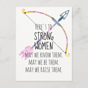 Motiverande starka kvinnor Bow Arrow Boho Feather Vykort