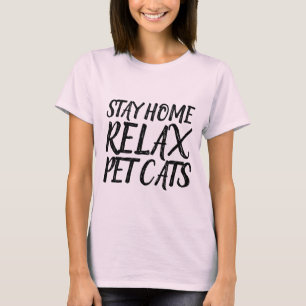 Motiverande T-Shirts, (Katt) STanna hemma HUSKATTE T Shirt
