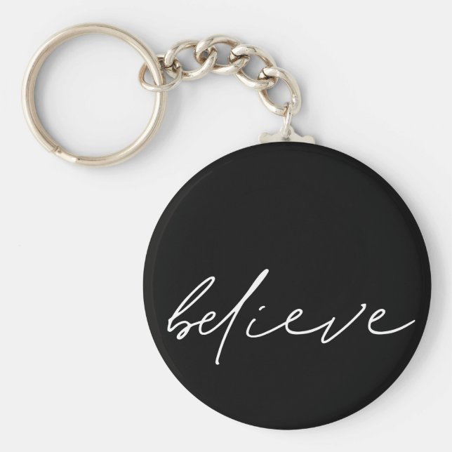 Motiverande, tro handskrivet vitt skript nyckelring (Framsidan)