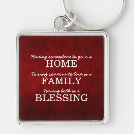 Motiverande typografi Familj Citat Fyrkantig Silverfärgad Nyckelring