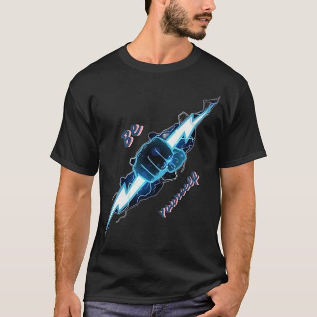 Motiverande "Var dig själv" Blå Blixt Fist T Shirt (Framsida)