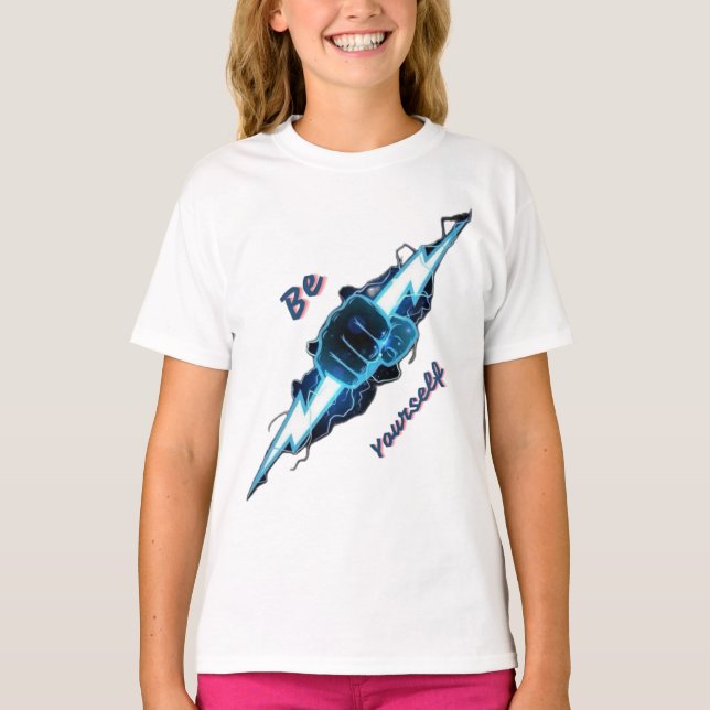 Motiverande "Var dig själv" Blå Blixt Fist T Shirt (Framsida)