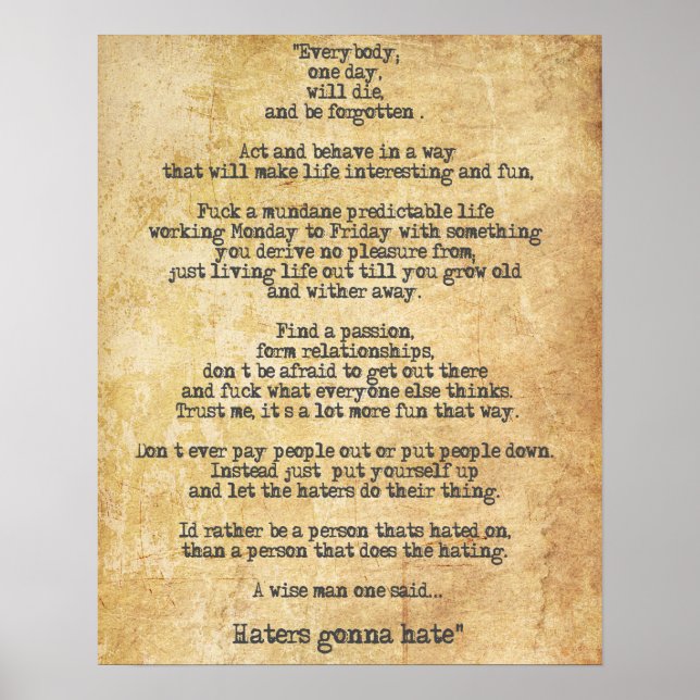 Motiverande Zyzz-citat om Life Poster (Framsidan)