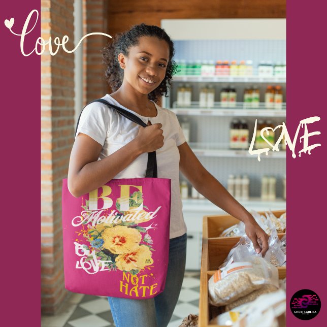 Motiveras av Kärlek inte Hate Tygkasse (Carry love. Drop the hate. Repeat.)