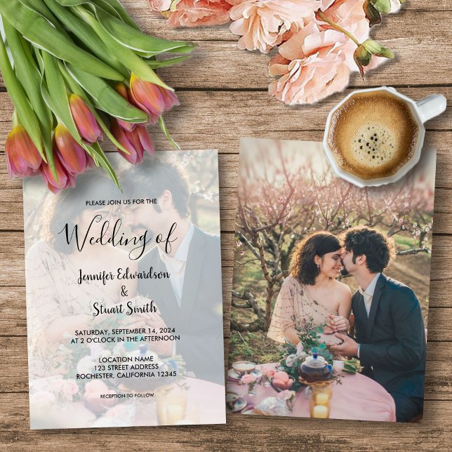 Motivering för enkel elegant, bröllop inbjudningar (Rustic elegant calligraphy photo wedding invitation for your rustic country wedding.)