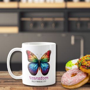 Motivering för Rainbow Butterfly Transform Addiver Kaffemugg