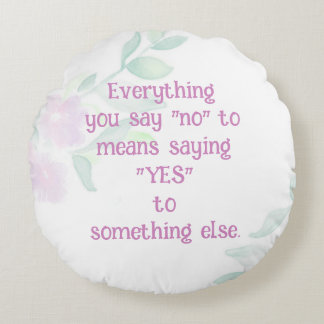 Motivering: Ja Life Quote Watercolor Flowers Rund Kudde