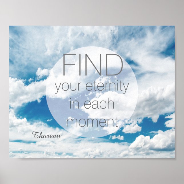 Motivering poster Thoreau-citat på blå himmel (Framsidan)