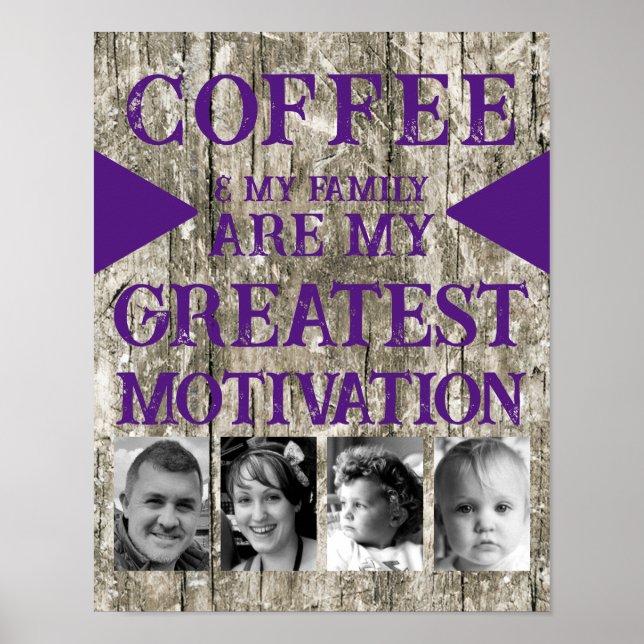 Motiveringkaffefamilj 4 fotolila grått poster (Framsidan)