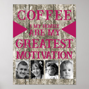 Motiveringkaffefamilj 4 fotorosa grått poster