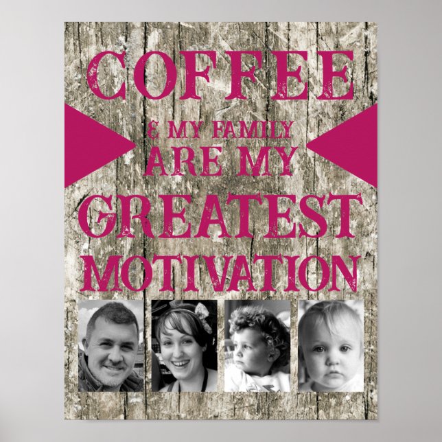 Motiveringkaffefamilj 4 fotorosa grått poster (Framsidan)