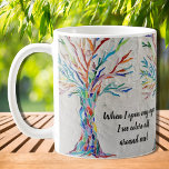 Motiveringsoffert Kaffemugg<br><div class="desc">Detta dekorativa kaffe mugg har ett mosaiskt träd i regnbåge färg och ett inspirerande citat. "När jag öppnar min öga ser jag färg runt mig!" Eftersom vi skapar vår egen teckning kommer du inte att hitta just den här bilden från andra designers. Original Mosaic © Michele Davies.</div>