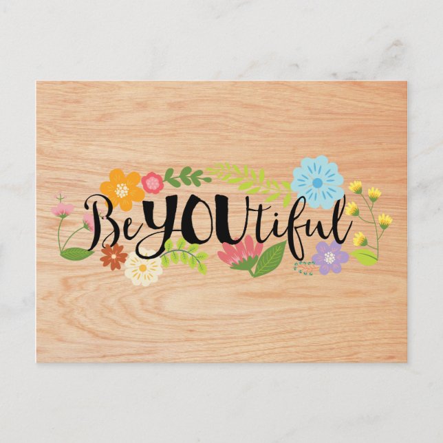 Motiveringsofferttyp "BeYoutiful" Boho-Blommigt Vykort (Framsida)