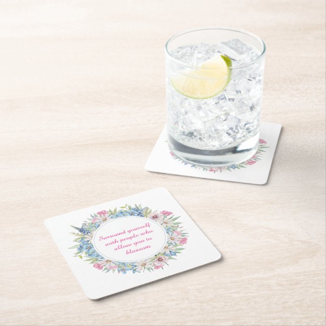 Motiveringstid Rosa Vita blåa Blommigtens andedräk Underlägg Papper Kvadrat (Insitu)