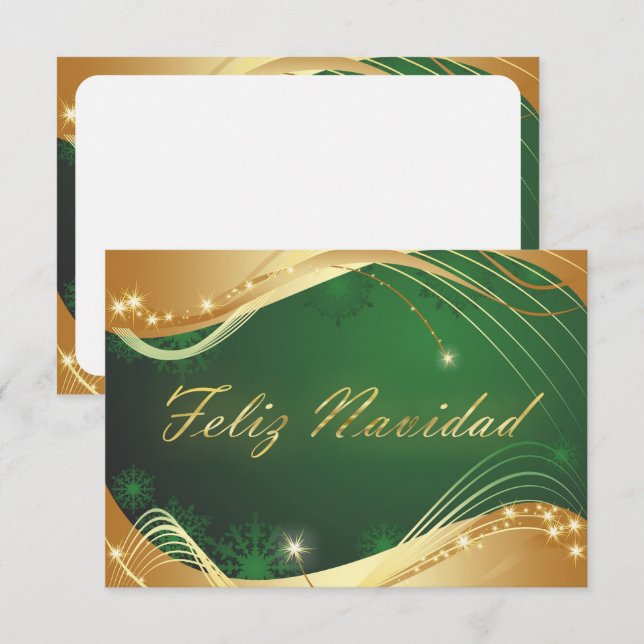Motivo dorado de Navidad con fondo verde Inbjudningar (Fram/baksida)
