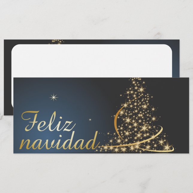 Motivo navideño azul con dorado árbol de navidad. (Fram/baksida)