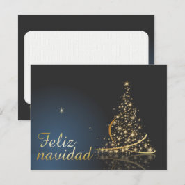 Motivo navideño azul con dorado árbol de navidad. inbjudningar