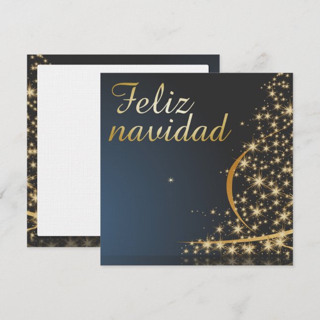Motivo navideño azul con dorado árbol de navidad. inbjudningar (Fram/baksida)