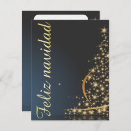 Motivo navideño azul con dorado árbol de navidad. inbjudningar