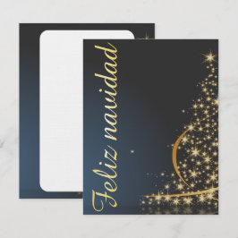 Motivo navideño azul con dorado árbol de navidad. inbjudningar