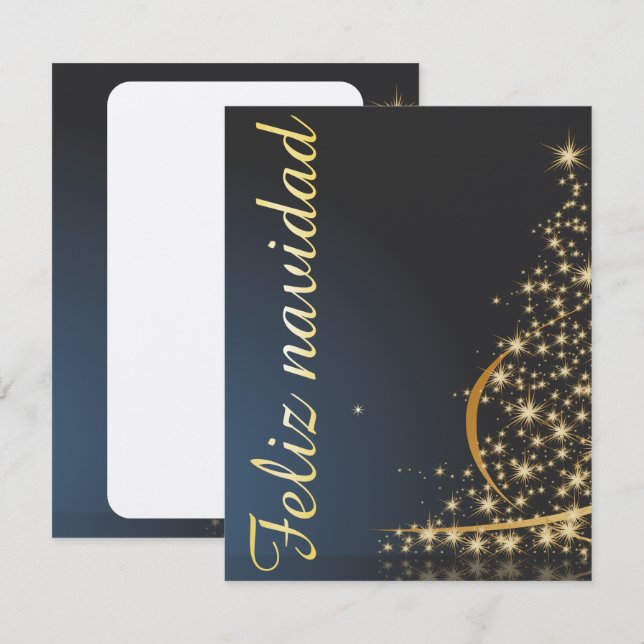 Motivo navideño azul con dorado árbol de navidad. inbjudningar (Fram/baksida)