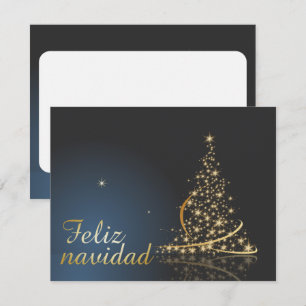 Motivo navideño azul con dorado árbol de navidad. inbjudningar