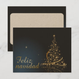 Motivo navideño azul con dorado árbol de navidad. inbjudningar