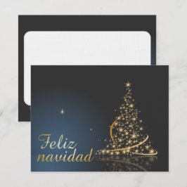 Motivo navideño azul con dorado árbol de navidad. inbjudningar