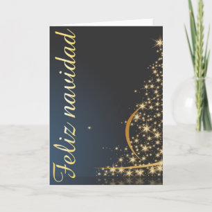 Motivo navideño azul con dorado árbol de navidad. kort