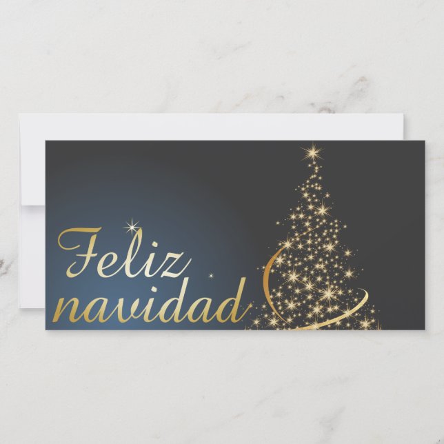 Motivo navideño azul con dorado árbol de navidad. tack kort (Framsida)
