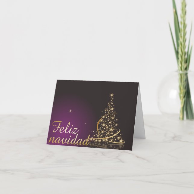Motivo navideño morado con dorado árbol de navidad kort (Framsida)