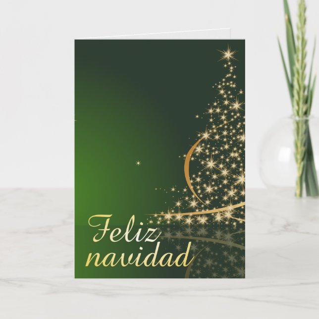 Motivo navideño verde con arbol de navidad. kort (Framsida)
