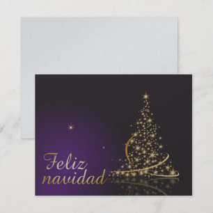 Motivo navideo morado oscuro con dorado árbol de inbjudningar