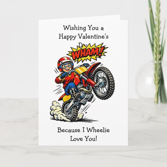 Moto Cross Wheelie Love You | Valentine's Day Kort (Framsida)