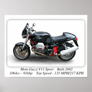Moto Guzzi V11-sportmotorcykel - A3 Storlek utskri Poster