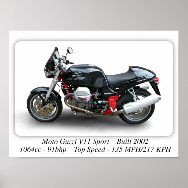 Moto Guzzi V11-sportmotorcykel - A3 Storlek utskri Poster (Framsidan)