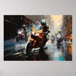 Moto Tävling Action Sport Painting Abstrakt Art De Poster