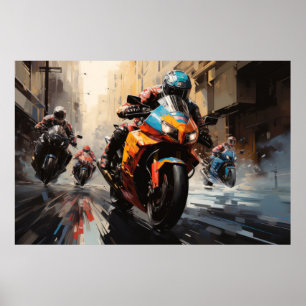 Moto Tävling Action Sport Painting Abstrakt Art De Poster