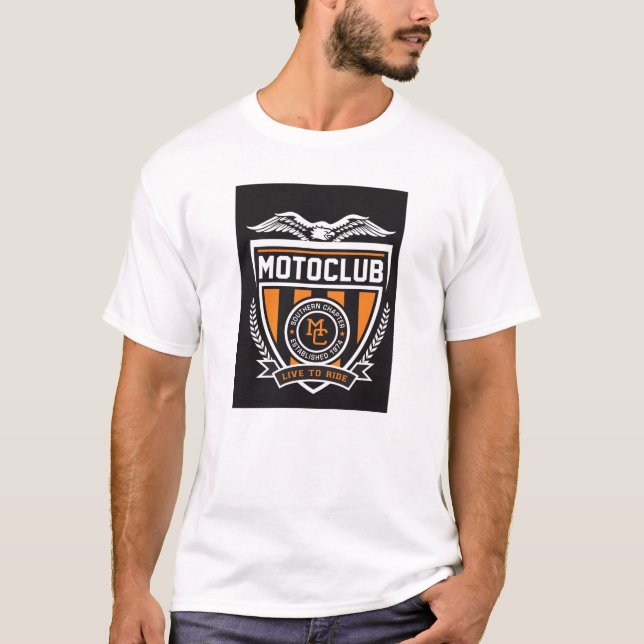 MotoClub Orange Black Ride Badge Tee (Framsida)
