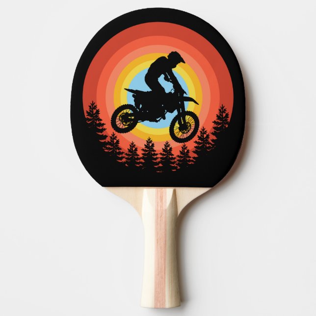 MOTOCROSS-ÅKARE VINTAGE SOLNEDGÅNG PINGISRACKET (Framsidan)