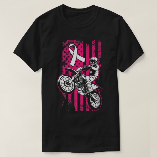 Motocross American Flagga Breast Cancer Awareness  T Shirt (Design framsida)