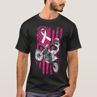 Motocross American Flagga Breast Cancer Awareness  T Shirt