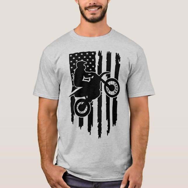 Motocross American Flagga T-shirt (Framsida)